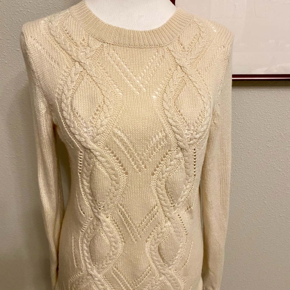 GAP Cream Cable wool blend knit Crew Neck Sweater